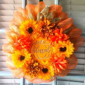 Handmade Fall flower and mesh wreath